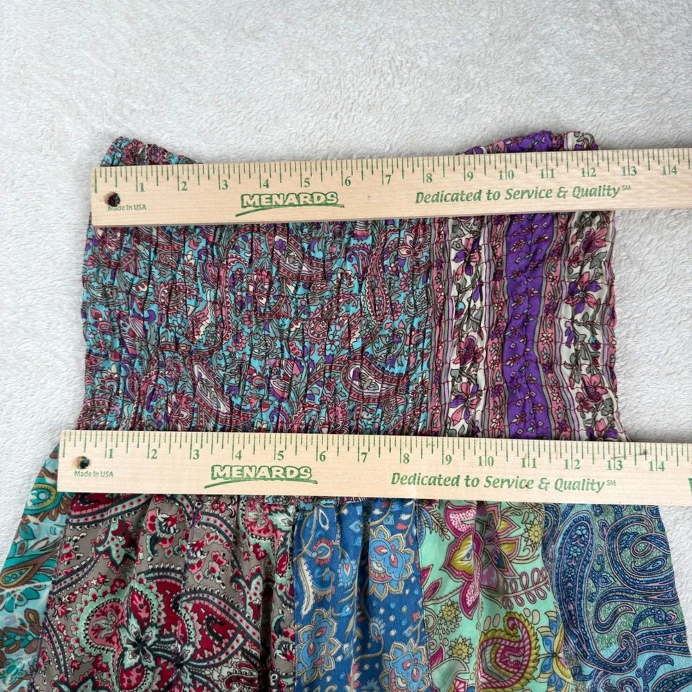 Boho Paisley Patchwork Smocked Convertible Maxi Skirt Tube Dress Blue